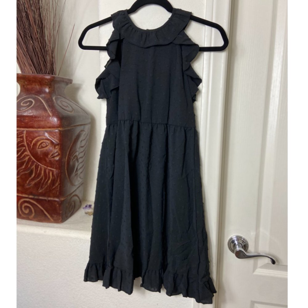 NWOT Besser Bay Girls Ruffle Halter Neck Sleeveless Black Dress 12